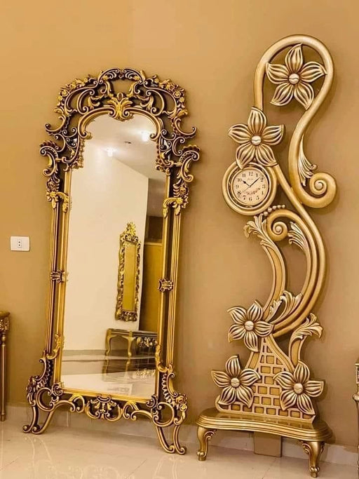 ANTIQUE MIRROR AND CLOCK